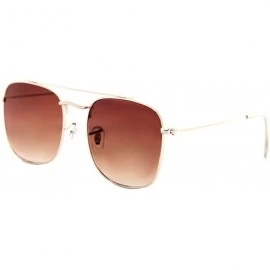 Rectangular Sunglasses Men Women Fashion Designer Double Bridge Rectangular - Gold Metal Frame / Brown Gradient Lens - CM18UK...