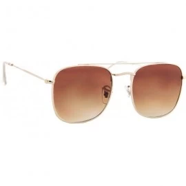Rectangular Sunglasses Men Women Fashion Designer Double Bridge Rectangular - Gold Metal Frame / Brown Gradient Lens - CM18UK...