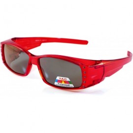 Rectangular Clear Icy Bling Rectangular Polarized OTG Fit Over Sunglasses P007 - Red - C71887N8X0G $31.63