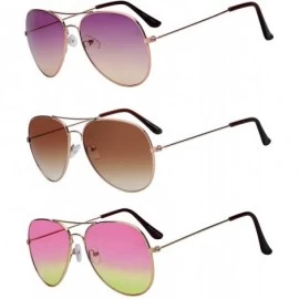 Oversized 3 Pairs Classic Aviator Sunglasses Two Tone Color Lens Gold Metal Frame - .Purple-yellow_brown_pink-green - CG18N0W...