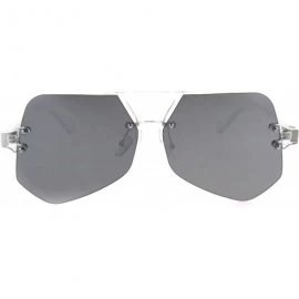 Rimless Color Mirror Trendy Clear Frame Rimless Squared Racer Flat Plastic Sunglasses - Silver Mirror - CF185NO767L $23.78