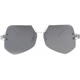 Rimless Color Mirror Trendy Clear Frame Rimless Squared Racer Flat Plastic Sunglasses - Silver Mirror - CF185NO767L $12.20