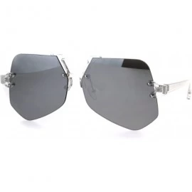 Rimless Color Mirror Trendy Clear Frame Rimless Squared Racer Flat Plastic Sunglasses - Silver Mirror - CF185NO767L $12.20