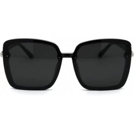 Butterfly Womens Designer Fashion Rectangular Half Rim Sunglasses - All Black - CP18YW7HMWN $24.01