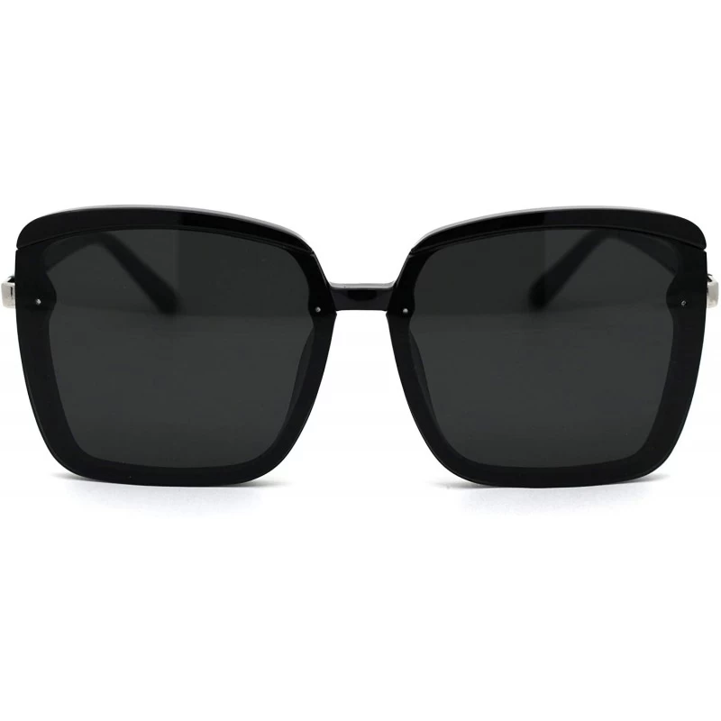 Butterfly Womens Designer Fashion Rectangular Half Rim Sunglasses - All Black - CP18YW7HMWN $15.80