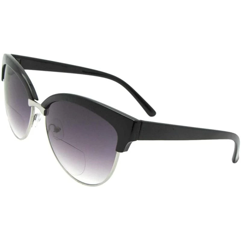 Butterfly Womens Fashion Bifocal Sunglasses B122 - Black/Silver Frame Gray Lens - CZ18UDQA57Z $15.11