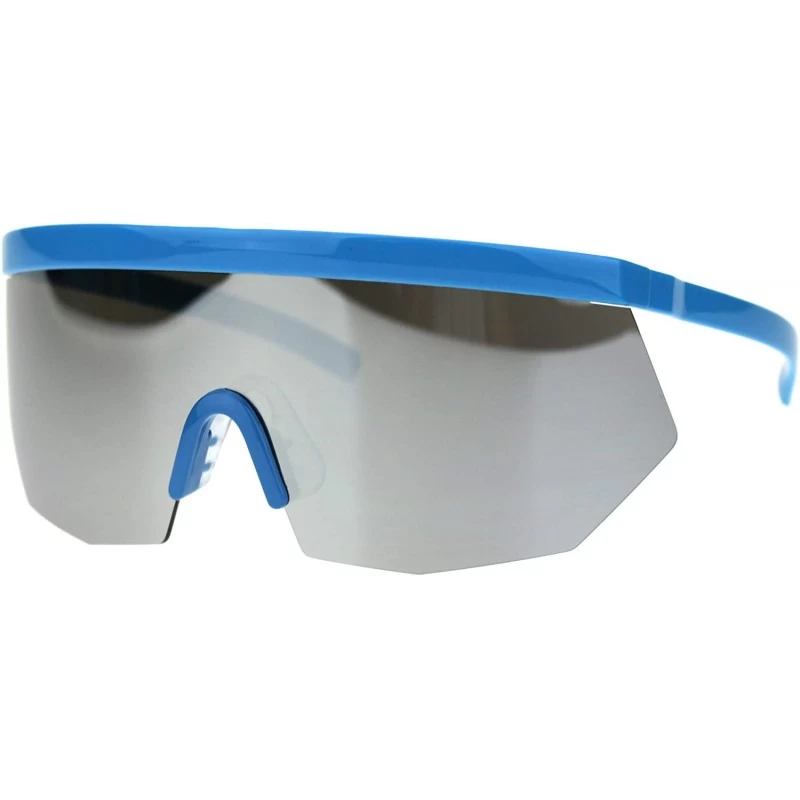 Rectangular XL Oversize Half Rim Mask Reflective Color Lens Shield Sunglasses - Blue Silver Mirror - C918TWHU5AA $27.40