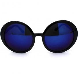 Round Womens Wizard Black Plastic Round Circle Hippie Sunglasses - Blue Mirror - CW1979ZCZNW $18.30