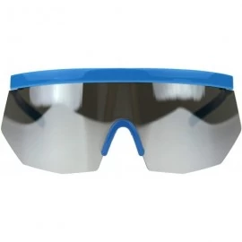 Rectangular XL Oversize Half Rim Mask Reflective Color Lens Shield Sunglasses - Blue Silver Mirror - C918TWHU5AA $27.40