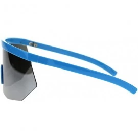Rectangular XL Oversize Half Rim Mask Reflective Color Lens Shield Sunglasses - Blue Silver Mirror - C918TWHU5AA $27.40