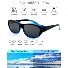 Oversized HD Polarized Wrap Around Sunglasses for Prescription Glasses 64mm Gift Box - 5-shiny Black/ Navy Blue - CS18DOHLHCK...