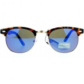 Wayfarer Mirrored Color Mirror Lens Tortoise Frame Half Rim Horned Sunglasses - Blue Revo - C711AL29VY9 $12.11