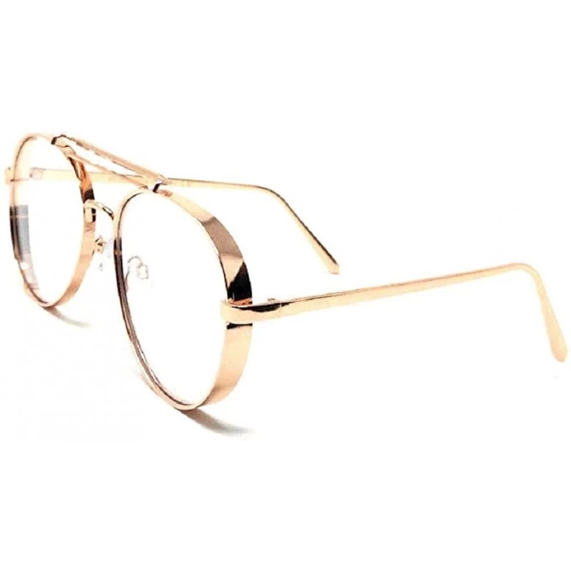 Aviator Thick Bold Metal Frame Aviator Eyeglasses/Clear Lens Sunglasses - Rose Gold - CZ18E35EXUO $19.45