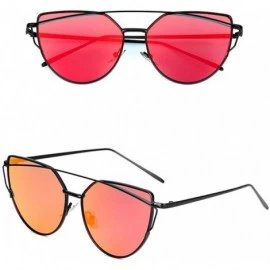Cat Eye Cat Eye Mirrored Flat Lenses Street Fashion Metal Frame Women Sunglasses - C - CP190NCWL3E $15.22