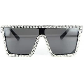 Oversized Oversized Square Sunglasses For Women Men Bling Rhinestone Flat Top Shades - CI18A9SO8AS $27.48