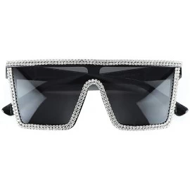 Oversized Oversized Square Sunglasses For Women Men Bling Rhinestone Flat Top Shades - CI18A9SO8AS $14.28