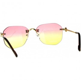 Rectangular Womens Rimless Butterfly Designer Fashion Tie Dye Gradient Sunglasses - Pink Yellow - CA18CMM8INN $8.33