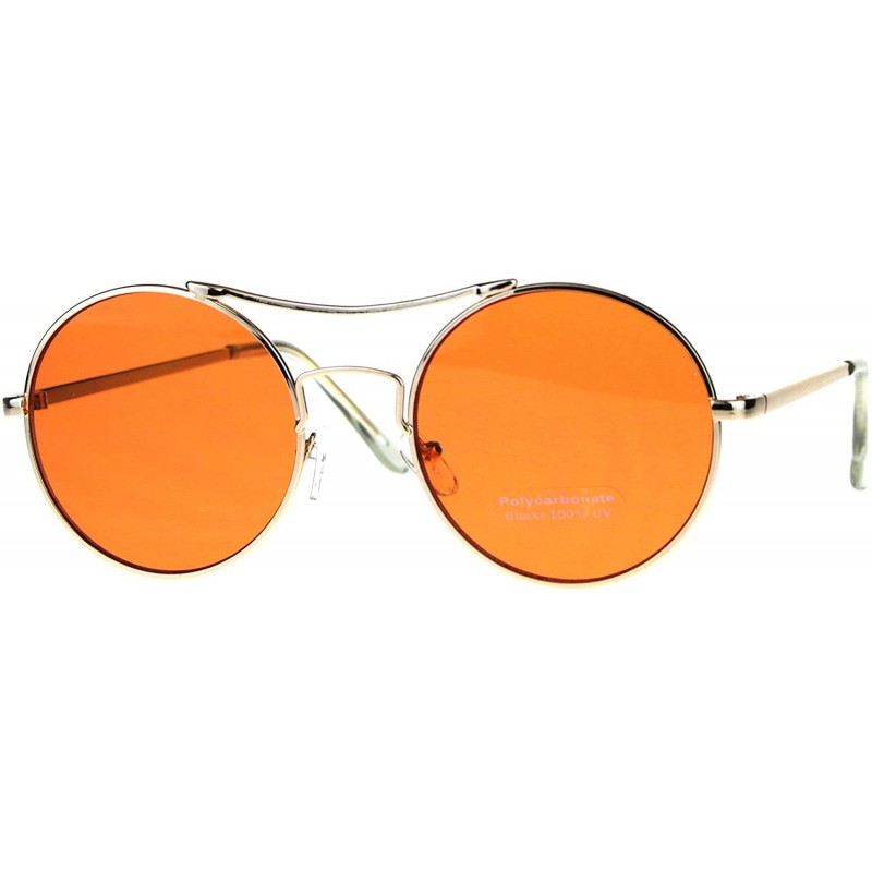 Round Vintage Fashion Womens Sunglasses Round Circle Metal Frame Color Lens - Gold (Orange) - CP180OGNYM4 $10.71
