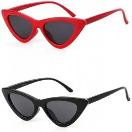 Round Retro Vintage Cateye Sunglasses for Women Clout Goggles Plastic Frame Glasses - Black&red - CZ18KHZ8UWE $23.55