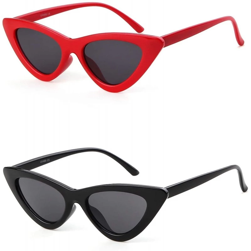 Round Retro Vintage Cateye Sunglasses for Women Clout Goggles Plastic Frame Glasses - Black&red - CZ18KHZ8UWE $13.87