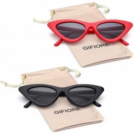 Round Retro Vintage Cateye Sunglasses for Women Clout Goggles Plastic Frame Glasses - Black&red - CZ18KHZ8UWE $13.87