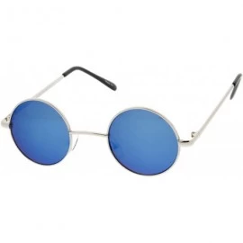 Oval Small Retro Lennon Inspired Style Neutral-Colored Lens Round Metal Sunglasses 41mm - Silver / Blue Mirror - CR12MXRKY6I ...