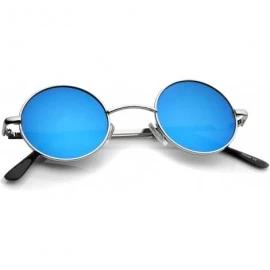 Oval Small Retro Lennon Inspired Style Neutral-Colored Lens Round Metal Sunglasses 41mm - Silver / Blue Mirror - CR12MXRKY6I ...