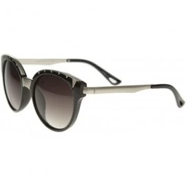 Cat Eye Women's Oversize Triangle Detail Round Cat Eye Sunglasses 55mm - Black-silver / Lavender - C312I21RGVB $12.47