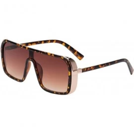 Shield Square One Piece Flat Top Side Shield Men Women Aviator Sunglasses - Brown Demi - CJ190ESL8WM $11.66