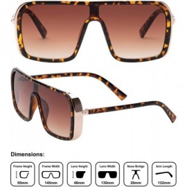 Shield Square One Piece Flat Top Side Shield Men Women Aviator Sunglasses - Brown Demi - CJ190ESL8WM $11.66
