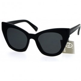 Cat Eye Unique Compact Flat Lens Rigid Squared Cat Eye Sunglasses - All Black - CR12MYZJM8E $11.12