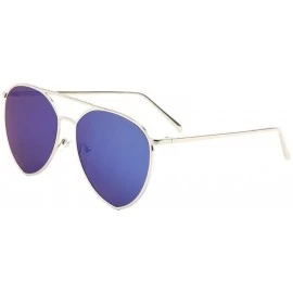 Round Color Mirror Flat Lens Modern Round Aviator Sunglasses - Blue - CW190ETTUL6 $11.16