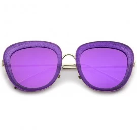 Oversized Transparent Glitter Frame Square Colored Mirror Lens Oversize Sunglasses 53mm (Purple-Gold/Purple Mirror) - CK12NAA...