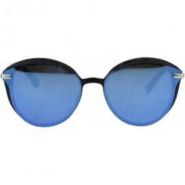 Oversized Womens Luxury Designer Fashion Mod Round Butterfly Sunglasses - Black Blue Mirror - CJ18EQ9UYXE $22.61