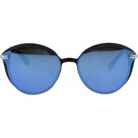 Oversized Womens Luxury Designer Fashion Mod Round Butterfly Sunglasses - Black Blue Mirror - CJ18EQ9UYXE $10.85