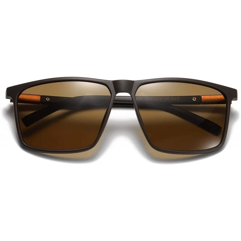 Rectangular Men's Wide Fit Polarized Sunglass (M875) - Matte Brown - CO193A047X8 $43.03