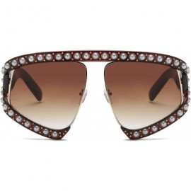 Semi-rimless Oversize Fashion Pearl Inspired Designer Sunglasses for Women - Brown - CB18LRSNM5T $14.50