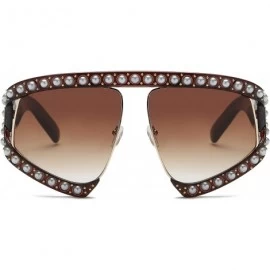 Semi-rimless Oversize Fashion Pearl Inspired Designer Sunglasses for Women - Brown - CB18LRSNM5T $14.50