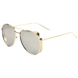 Shield Side Metal Lens Color Mirror Shield Round Aviator Sunglasses - Grey Gold - CH197YN5MI6 $26.54