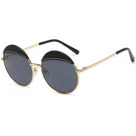 Round Women Leather Round Sunglasses Sun Glasses For Female Men Trend Brown Sunglasses - C1 Black Black - CO190334RTX $32.18