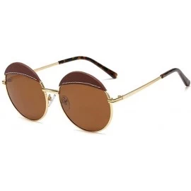 Round Women Leather Round Sunglasses Sun Glasses For Female Men Trend Brown Sunglasses - C1 Black Black - CO190334RTX $14.48