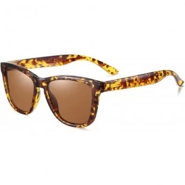 Square Polarized Sunglasses for Men Women Retro Classic UV400 Protection Sunglasses - Leopard Print Frames/Brown Lens - C1193...