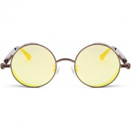 Round Steampunk Sunglasses Round Retro Metal Circle Frame Sunglasses Men & Women - Yellow Mercury Lens/Bronze Frame - CI196SH...
