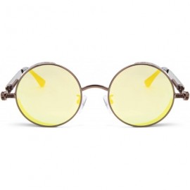 Round Steampunk Sunglasses Round Retro Metal Circle Frame Sunglasses Men & Women - Yellow Mercury Lens/Bronze Frame - CI196SH...