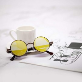 Round Steampunk Sunglasses Round Retro Metal Circle Frame Sunglasses Men & Women - Yellow Mercury Lens/Bronze Frame - CI196SH...