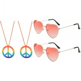 Goggle 2 Pcs Sunglasses And 2 Pcs Peace Sign Necklace for Hippie Fancy Dress Accessory Hippy Specs Glasses Heart Shaped - CD1...