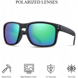 Square Polarized Sunglasses for Men Women Classic Trendy Stylish 100% UV Protection Sunglasses - Black Frame-green Lense - C7...