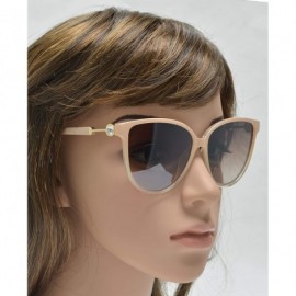 Cat Eye Womens Cat Eye Sunglasses with Flat Lens and Rhinestones UV Protection - Beige Fade + Light Brown Gradient - CB195EKG...