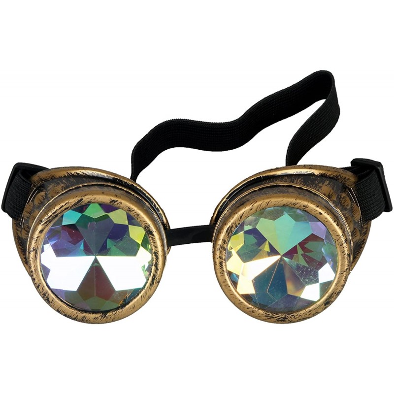 Goggle Retro Victorian Steampunk Goggles Rainbow Prism Kaleidoscope Glasses - Brass - CX18SS3KSSA $14.83