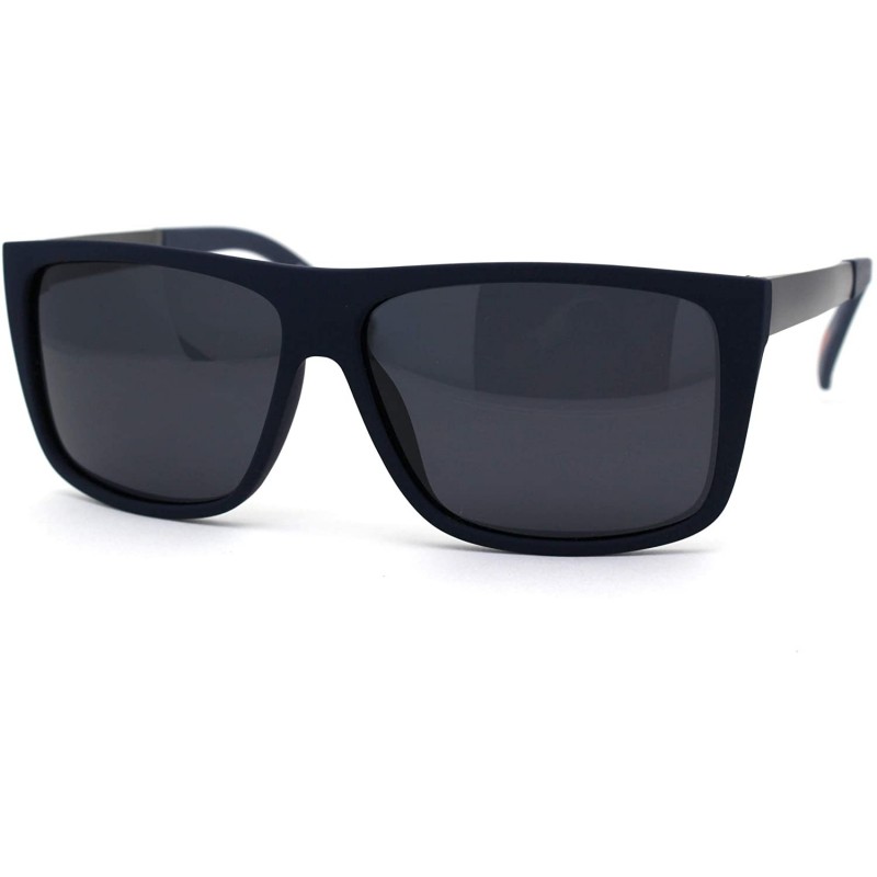 Rectangular Mens Classic Polarized Flat Top Mobster Rectangular Sunglasses - Navy Solid Black - CK192WZYHOR $13.62